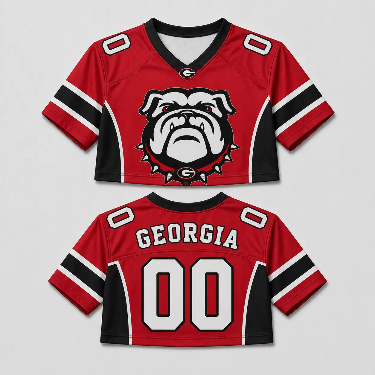 Custom Georgia Bulldogs Cropped Football Jersey, Women’s Red Black Athletic Crop Top, Game Day Sports Shirt