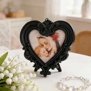 Mother's Day European Style Heart Shaped Decorative Picture Frame, Home Decor Accessory, Resin Material Hand Painted, Indoor Desktop Craft Gift
