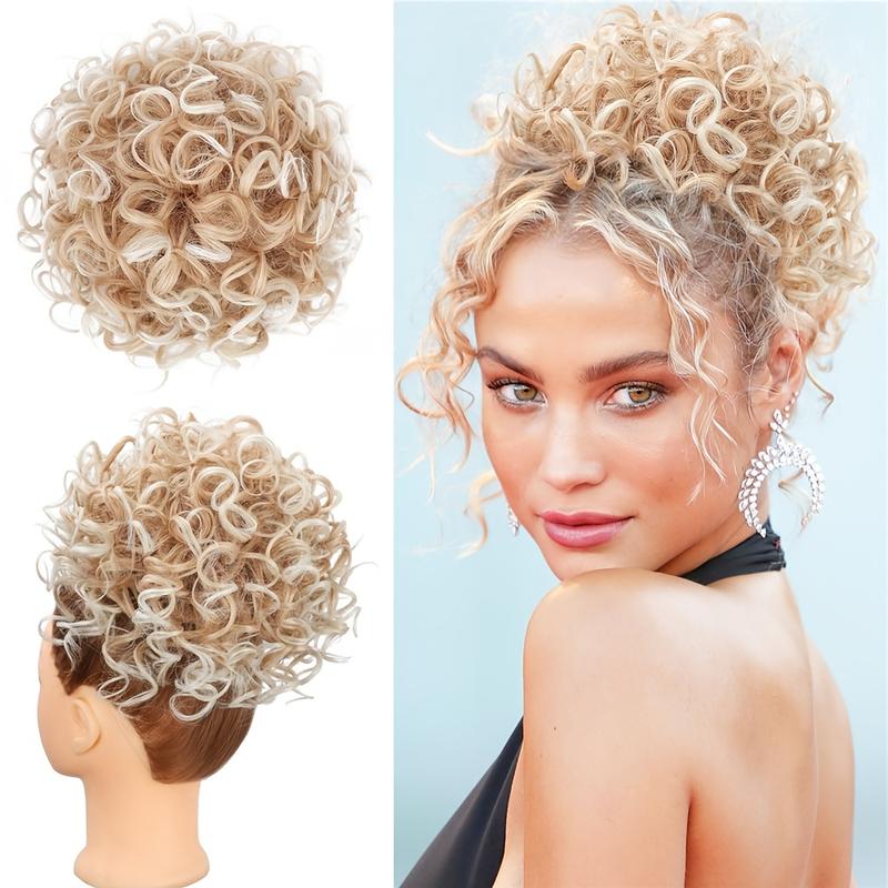 Elegant Short Curly Ponytail Extension, Elastic Drawstring Messy Bun, Quality Synthetic Hair Bun for Women, Suitable for Damaged Hair, Easy to Apply, Daily Use Wave Wig