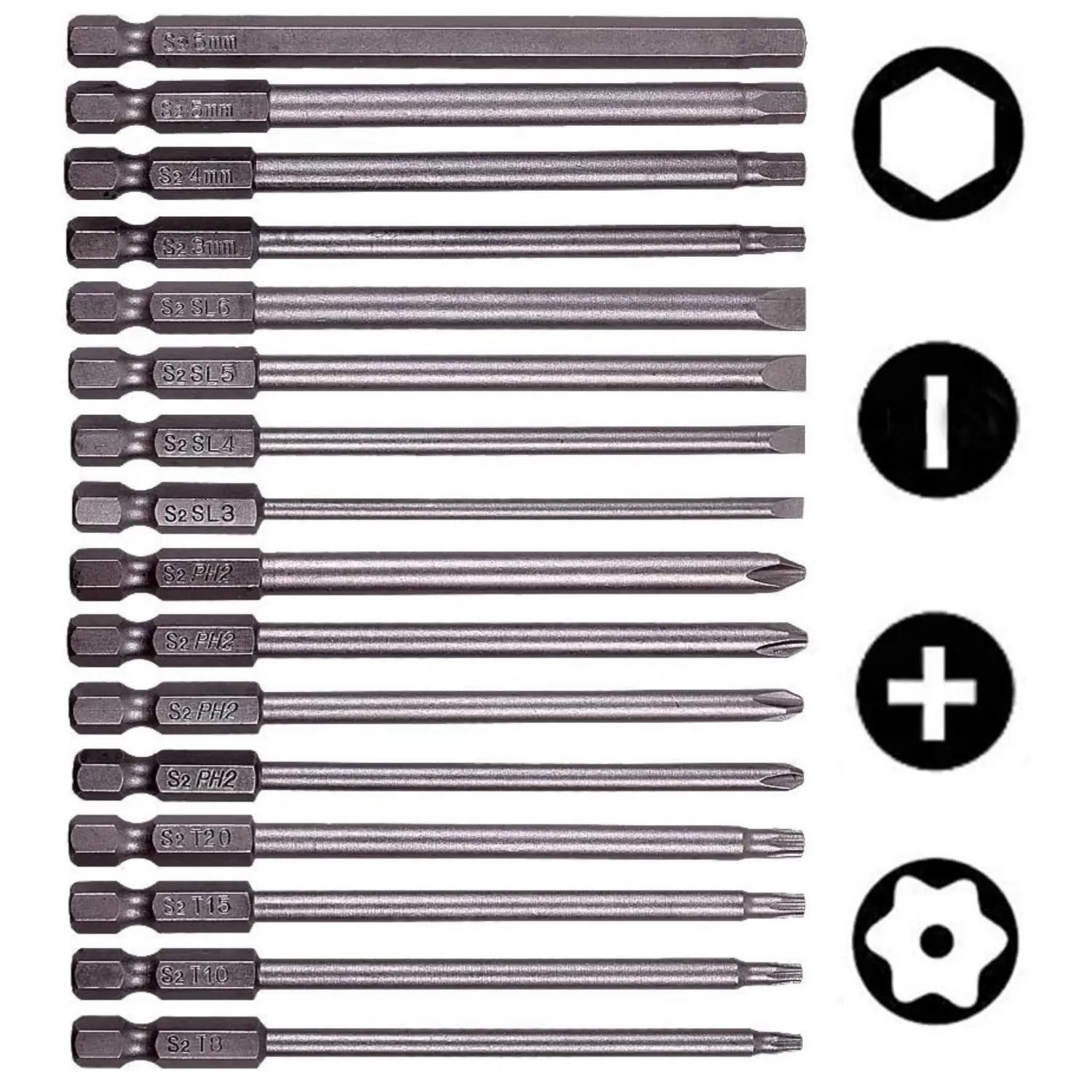 16Pcs Hardened 1/4 in Hex Shank Long Magnetic Screwdriver Bits Variety Pack, 4 in Efficiency Power Tools (Slotted, Cross, Hex, Plum Blossom) - Home Improvement Hardware
