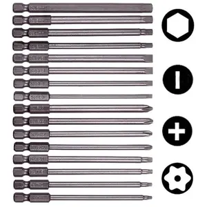 16Pcs 1/4 Inch Hex Shank Long Magnetic Screwdriver Bits Set 4 in Power Tools(Slotted+Cross+Hex+Plum blossom) - Home Improvement.