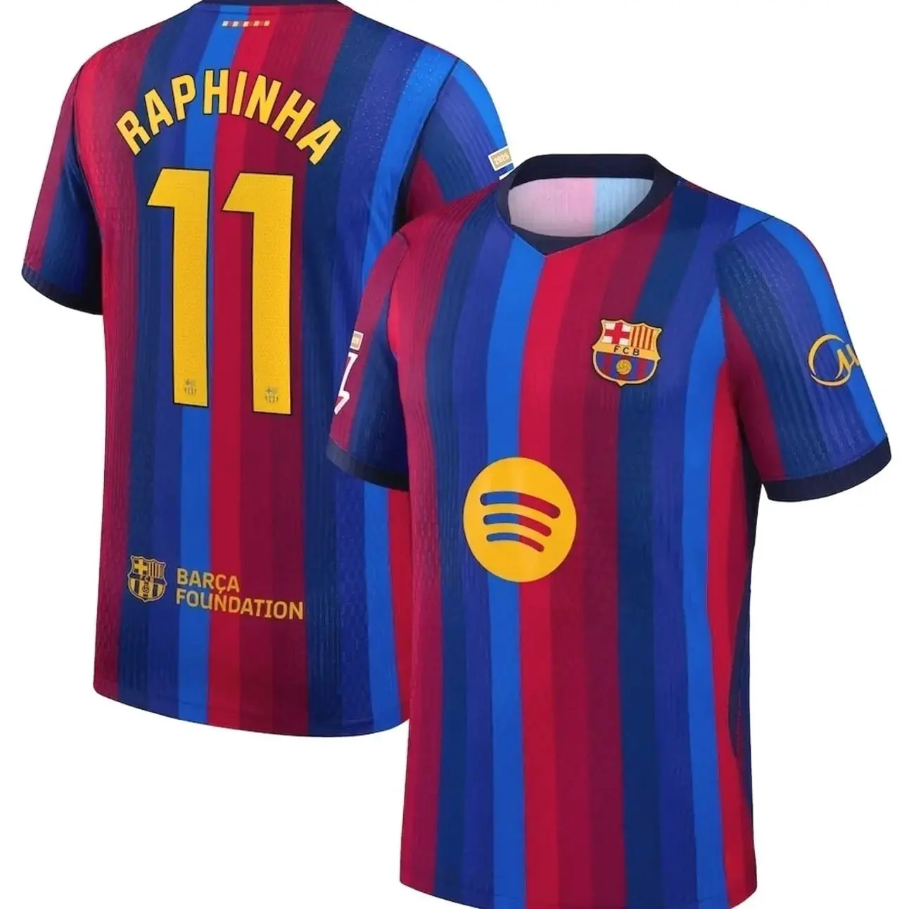 Unisex Soccer Jersey Blue Red Striped Soccer Jersey #11 Raphinha Fan Style Football Shirt 2026/2027 3Q