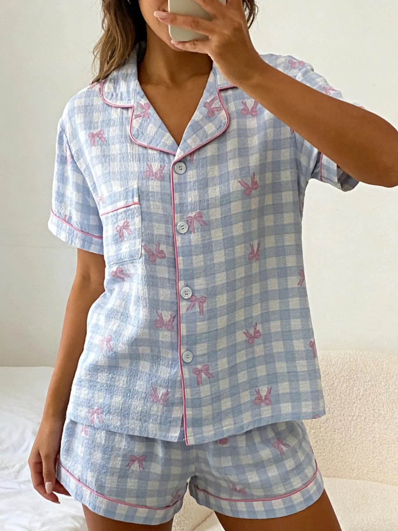 Women's Short Sleeve Pajama Set, Soft Button Sleepwear, Casual Fitted Design, All Seasons Comfort, S-Xl Sizes, Perfect for Home & Parties