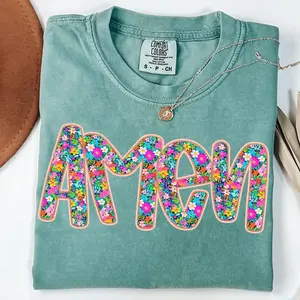 Comfort Colors Floral Glitter Amen Shirt, Retro Amen Tee, Preppy Easter T-Shirt, Christian Bible Verse Shirt, Jesus Faith-Based Gift