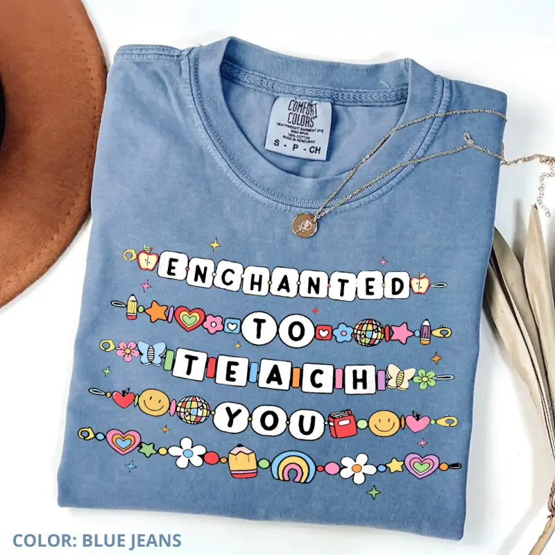 Comfort Colors Teacher Friendship Bracelet T-Shirt, Teacher Appreciation Gifts, Back to School, Enchanted to Teach, Cute Crewneck For Women
