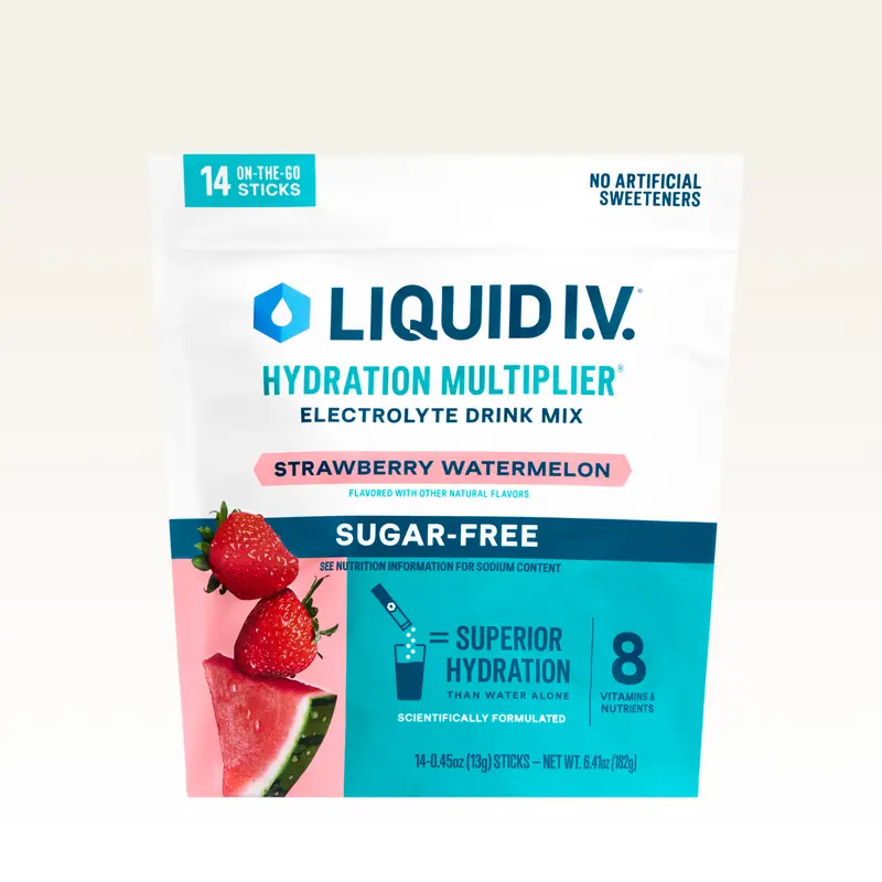 Liquid I.V. Sugar-Free Hydration Multiplier - Strawberry Watermelon - Hydration Powder Packets | Electrolyte Powder Drink Mix | Convenient Single-Serving Sticks | 8 Vitamins & Nutrients | 1 Pack (14 Servings)