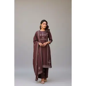 Women's Chocolate Brown Straight Kurta Set Traditional Indian Wear