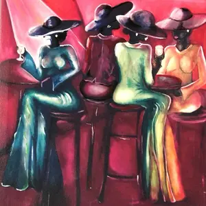 Fellowship 18x14 Stretched Canvas Prints Without Frame Colorful Figures on Red Background Artwork