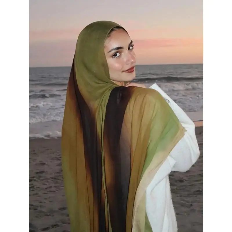 New Women's Watercolor Hijab Scarf Bandana Headband Vintage Luxury Beach 180cm Long Handkerchief Bohemia Muslim Accessories 2025