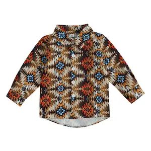 Kid Baby Boy Western Shirt Clothes 12M 18M 24M 3T 4T Long Sleeve Lapel Pattern Print Shirt Spring Autumn Tops
