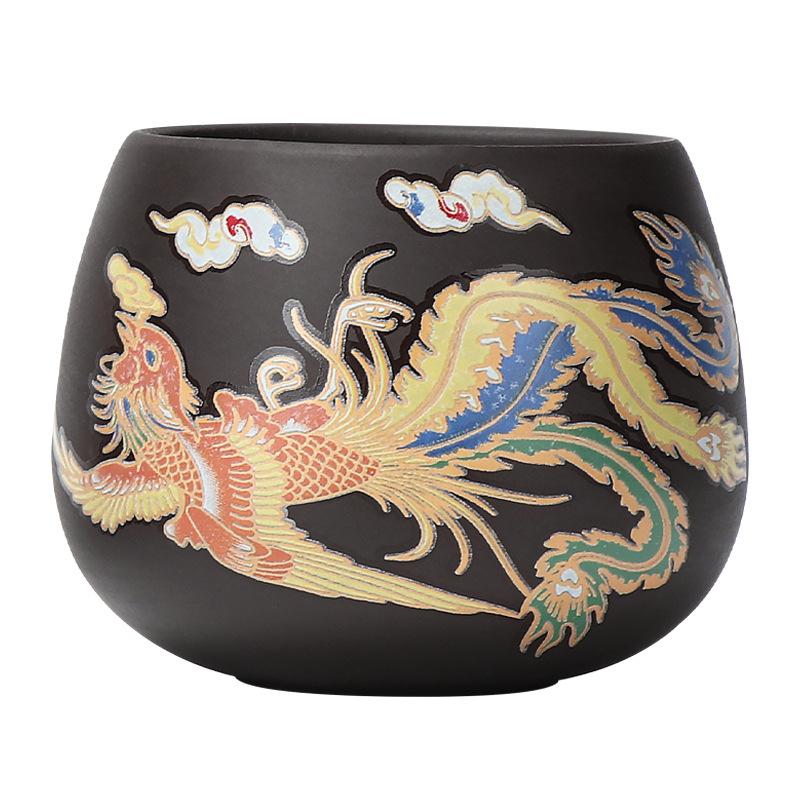 450ml Large Volume Heat-Changing Chameleon Feng Cheng Xiang Purple Clay Teapot with Dragon Handle & 2 Cups for Tea Enthusiasts 450ml Large Volume Heat-Changing Chameleon Feng Cheng Xiang Purple Clay Teapot with Dragon Handle & 2 Cups for Tea Enthusiasts