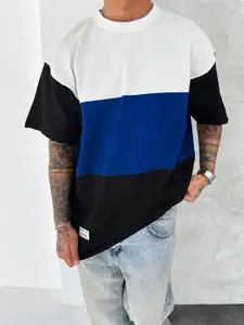 Men's Fashion Casual Colorblock T-Shirt, Simple Letter Print, Versatile and Stylish, Perfect for Daily Wear, Comfortable and Trendy