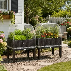 2-Piece Set Multifunctional Square Raised Planter, Elevated Garden Bed with Detachable Legs - Equipped with Insect Proof Cover, Ideal for Growing Vegetables,Herbs and Flowers,Made of Durable Plastic, Suitable for Yard, Garden, Patio, Indoor & Outdoor Use.