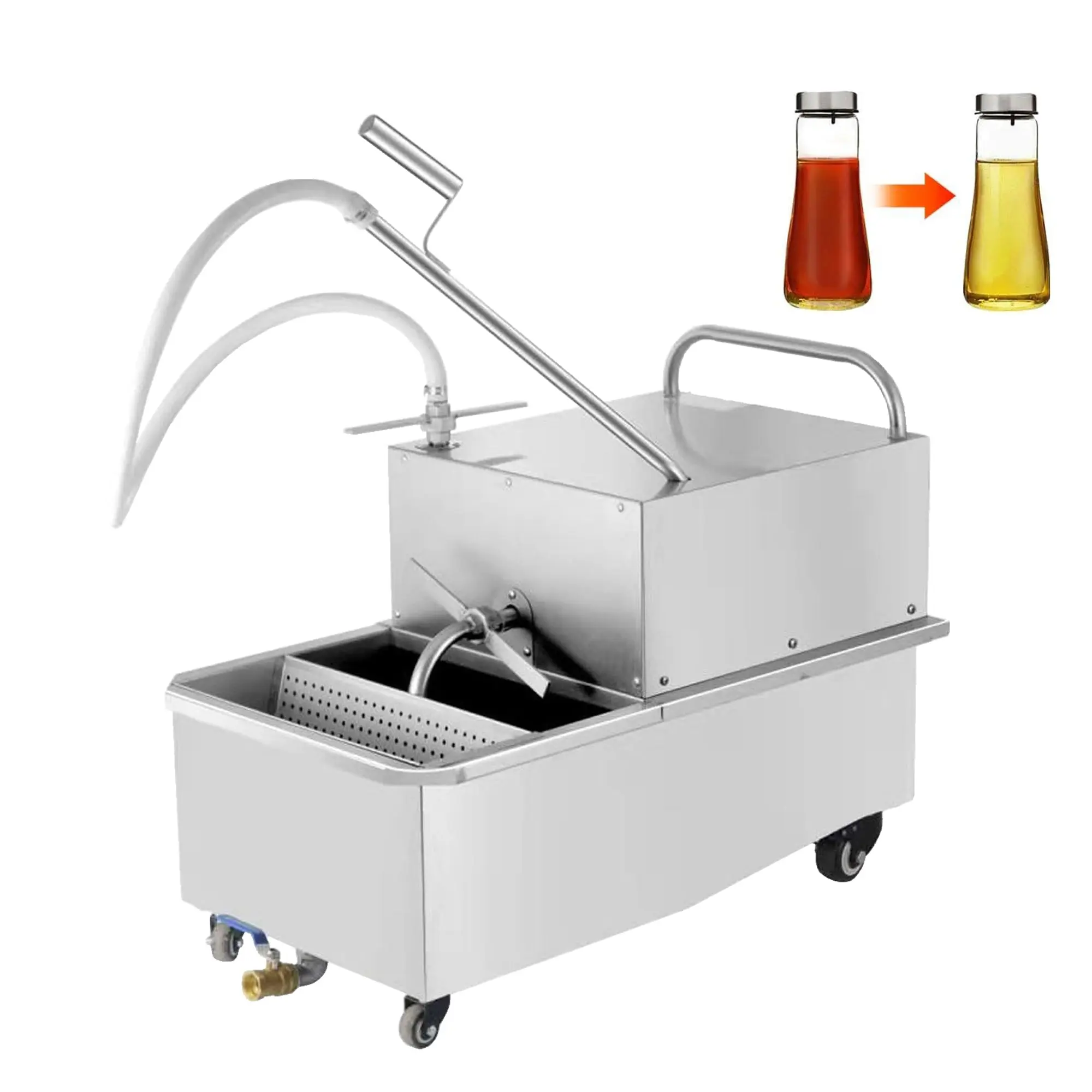 Hakka Commercial Mobile Deep Fryer Oil Filter Machine, 48L 3/4 Hp Oil Filter System for Restaurants