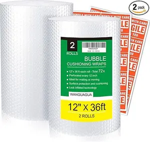 2 Pack 12 Inch x 72 ft Total Bubble Packing Wrap for Moving Boxes Shipping Cushioning Supplies Perforated Every 12” | Heavy Duty Fully-inflated Bubbles for Boxes, Shipping Cushioning Supplies, Perforated Every 12"