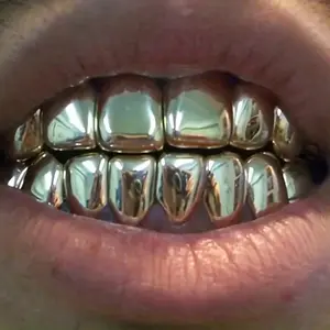THATBOY 18K Golden Plated Hip Hop Grills Set - 6 Top Teeth And 6 Bottom Teeth, Copper, No Mosaic, Bling Style, 2 Pieces/Set