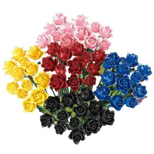 Gothic Romantic Multi-Color Rose Building Blocks Set, Lifelike Artificial Flower Blue Five Color Eternal Flower Bouquet, Valentine's Day Gift, Decorative