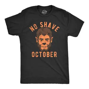 Mens No Shave October T Shirt Funny Halloween Werewolf Beard Joke Tee for Guys Mens Funny T Shirts Cool Vintage Fashion T-Shirt Gift Classic Menswear Halloween Apparel for Men Funny Sarcastic Short Sleeve Black -
