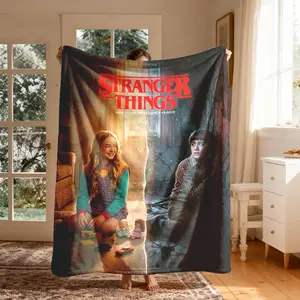 Stranger Things Theme Flannel Throw Blanket, Large Size, Soft Lightweight Warm, Perfect for Bed Sofa Office Camping Travel, Valentine's Day Gift