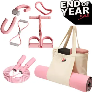 E.G 7-in-1 Yoga & Fitness Kit - Non-Slip 6mm Mat, Durable Resistance Tools, Premium Jump Rope, Adjustable Bag, Thigh Trainer | Home Workout & Pilates Essentials for Beginners