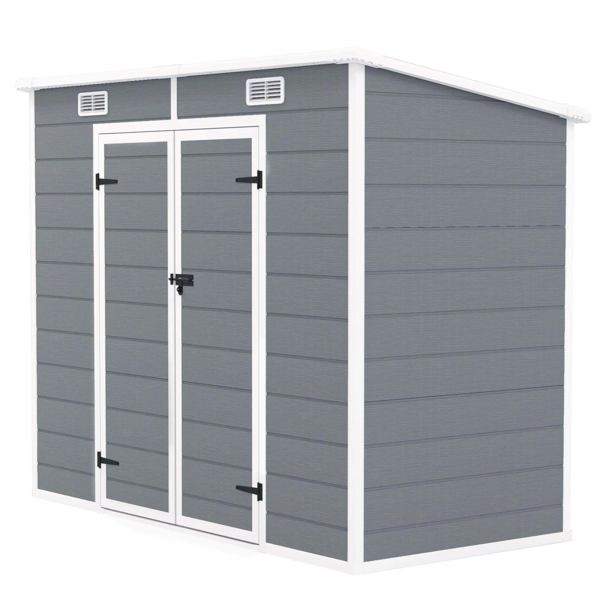 8x4 ft Outdoor Storage Shed - Plastic Garden Shed with Floor, Window & Lockable Doors - Waterproof Resin Shed for Backyard Patio - Gray