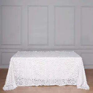 Sequin Rectangle Tablecloth 90"x132" White with Big Payette Design - Seamless Glittering Decor for Weddings