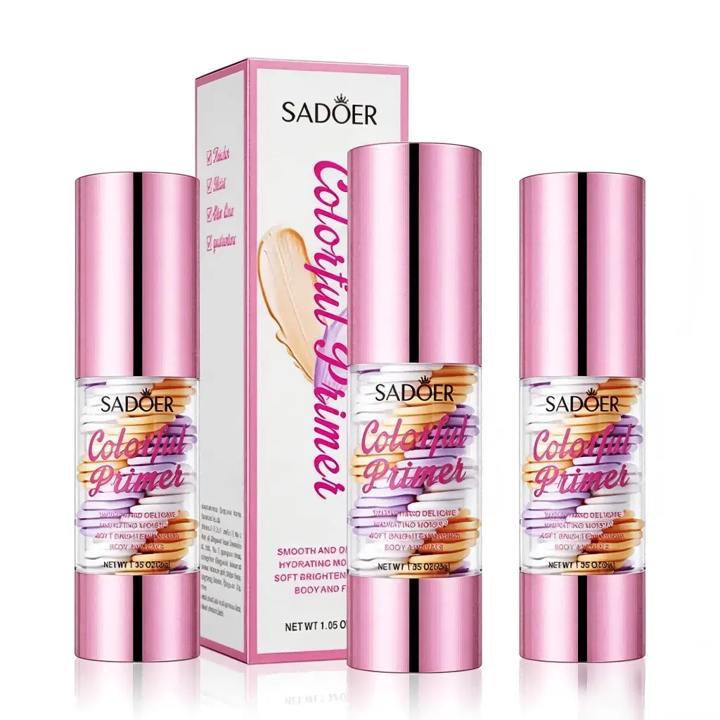 3-in-1 Color Correcting Facial Serum,Moisturizing Primer, , SPF 50 PA++ +Brightening Primer for Even Skin Tone, OilControl & Refreshing, Purple, Pink & GreenTones