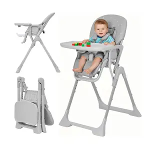 Modern Baby High Chair 5 Height Adjusted Folding High Chair for Toddlers Infants Space Saving Infant Feeding Chair with Wheels No Scratch 3 Position Tray Comfy Reclining Highchair with Safety Harness for Kitchen Island Apartment