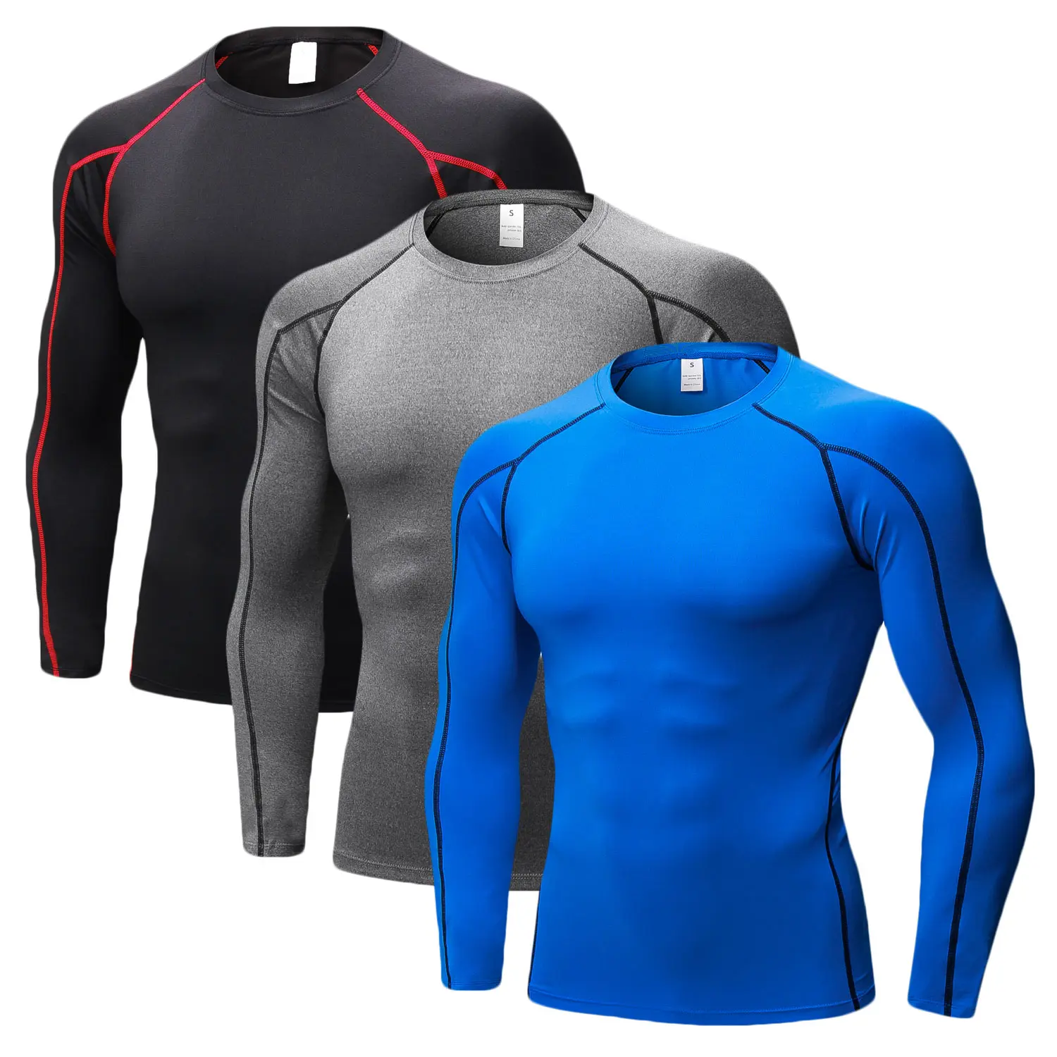 3 Pack Compression Tops for Men Quick Dry Lightweight Baselayer Long Sleeve T Shirt Mens for Cycling Skiing Running Hiking Polyster Elastane Moisture Wicking Elastic Breathable