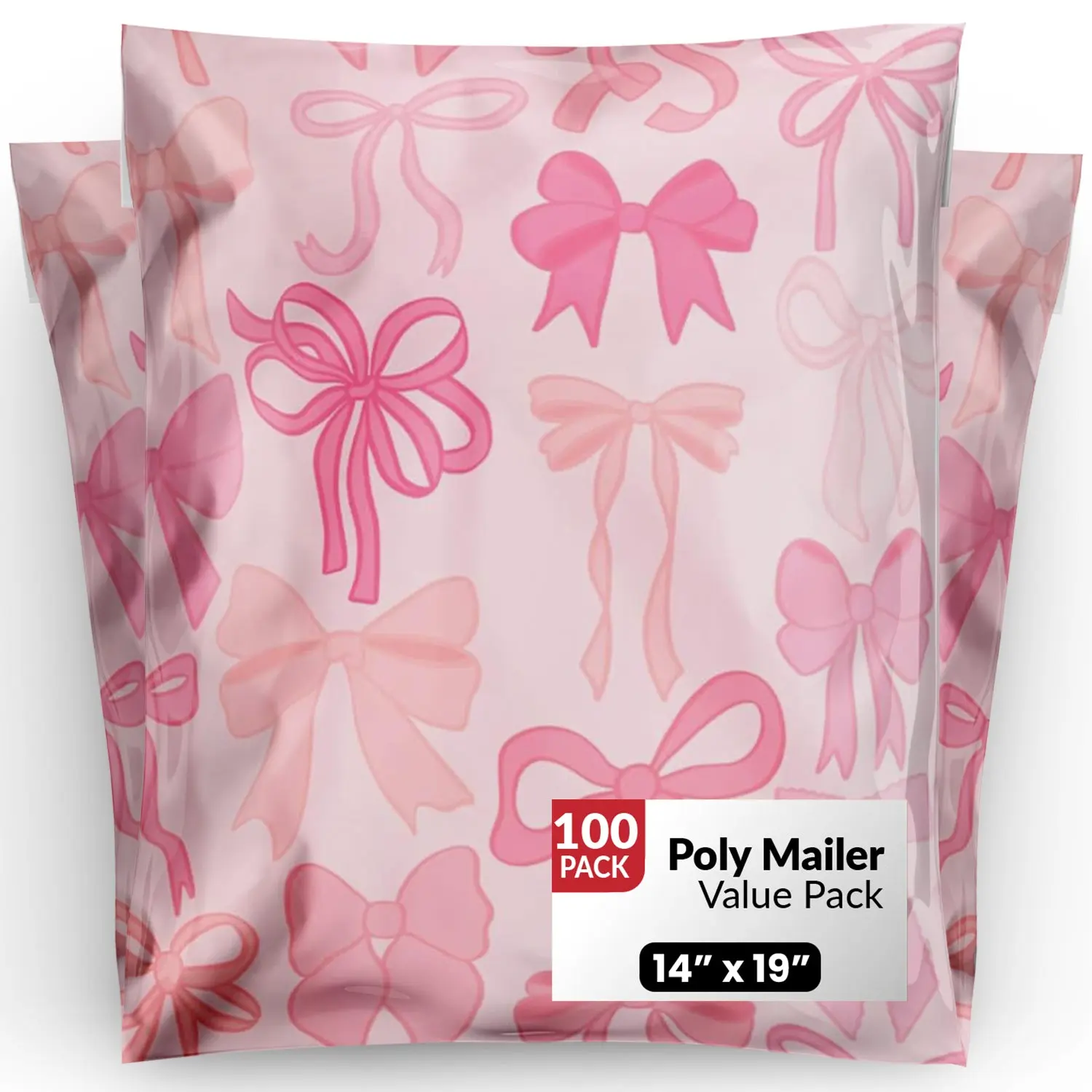 Package Mint 14x19 Poly Mailers - 100 Pack Bows Design Poly Mailers Shipping Bags - Waterproof, Tear-Resistant, Self-Adhesive Seal - Decorative Mailing Bags for Clothes, Accessories