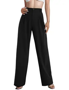 Women's Casual Wide Leg High Waisted Work Pants Button Down Fitted Straight Long Trousers Minimalist All Seasons Basic Bottoms