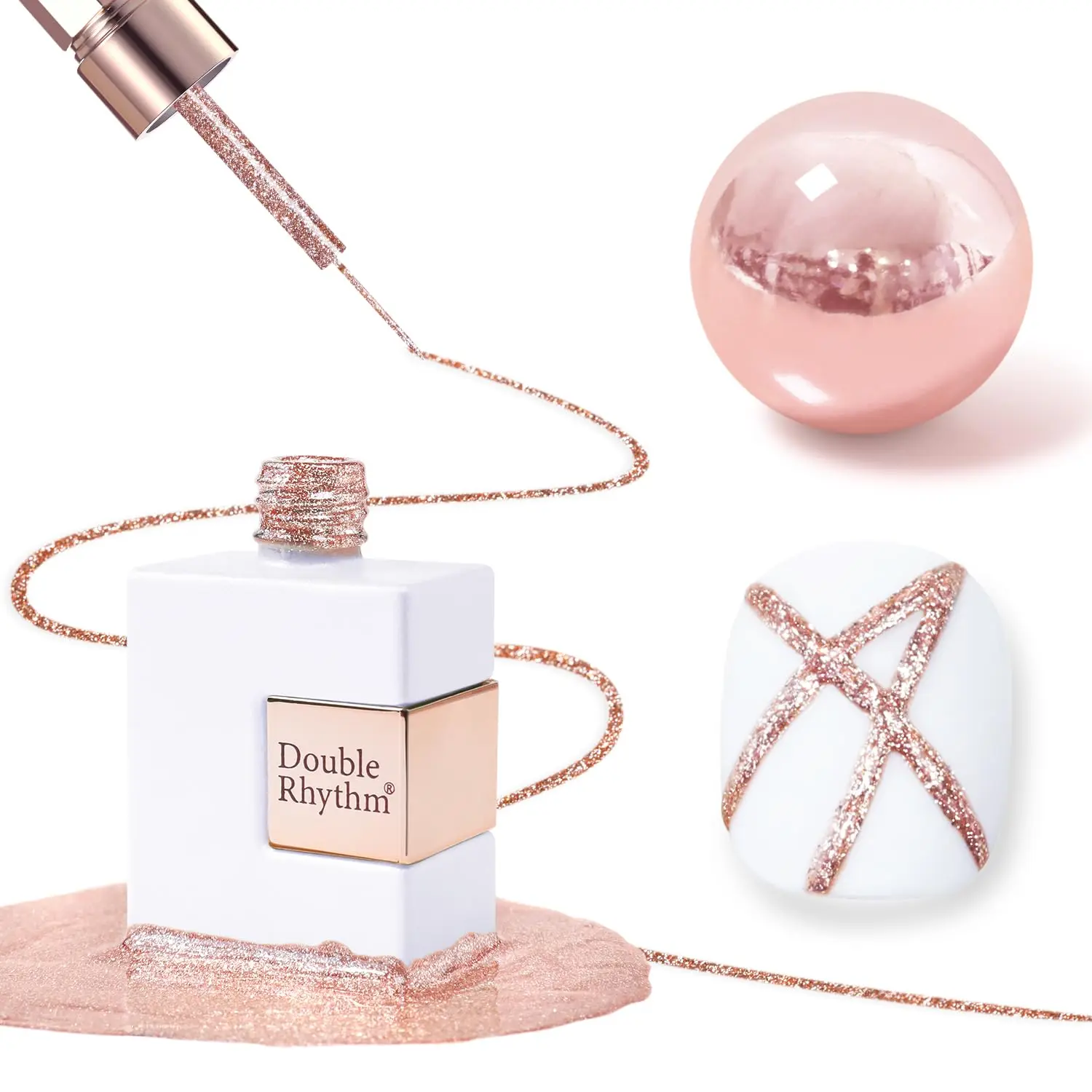 Double Rhythm 15 Ml Metallic Gel Liner Nail Art Gel Bronze Mirror Chrome Painted Drawing Stripper 3D Effect Gel Polish (Glitter Champagne Gold-L1003)
