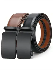 Luxury Genuine Leather Men's Business Belt Fashion Alloy Automatic Buckle Designer Waistband for Formal Office Business Attire