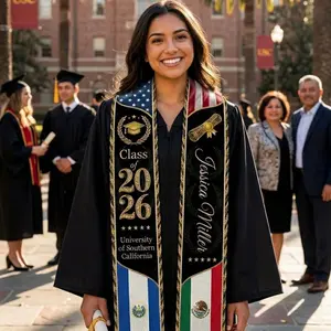 Custom Mixed Flags Graduation Stole 2026, USA El Salvador Mexico Heritage Sash, Personalized Name Grad Gift, Triple Country Graduation Stole