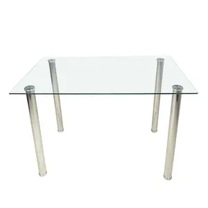 Glass Dining Table with Glass Top, Modern Leisure Kitchen Table Metal Legs  for 4/6 Persons Rectangualr, Clear