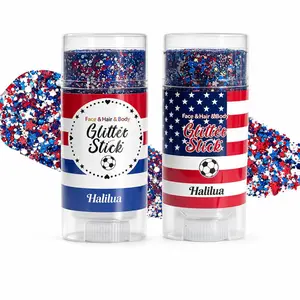 Halilua 2 Pack 4th of July Glitter Stick | Red White Blue Patriotic Face Hair Body Glitter | Waterproof Self-Adhesive Long-Lasting Sparkle for Independence Day Festival Sports Party Gift