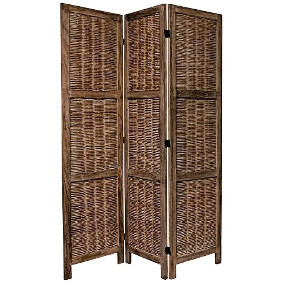 3 Panel Room Divider Wicker Weave Design Brown or White Color
