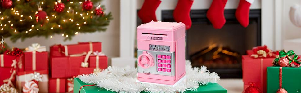 Plastic ATM Piggy Bank for Kids – Electronic Password-Secured Cash Coin Saving Box, Light Home Decor & Gift for Daughters (Pink)