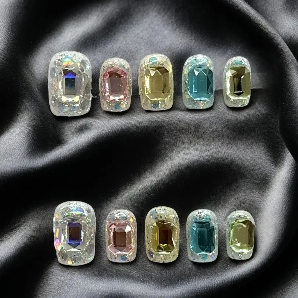 【FULLY ENCRUSTED DIAMOND】Luxury Diamonds Sparkle Princess Nails needlepoint  Handmade Press on Nails Nail Art cat eye Stunning  Butterfly charms with Accents Colorblock Bow Rhinestone Glossy Water Ripple French kit nail glue on nail tip piggy reusable