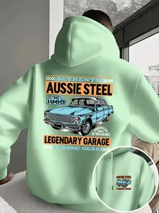 Legendary Garage Hoodie, Australian Retro Car Print Couple Sweatshirt, American Streetwear Essential, Casual Fitted Design, All Seasons