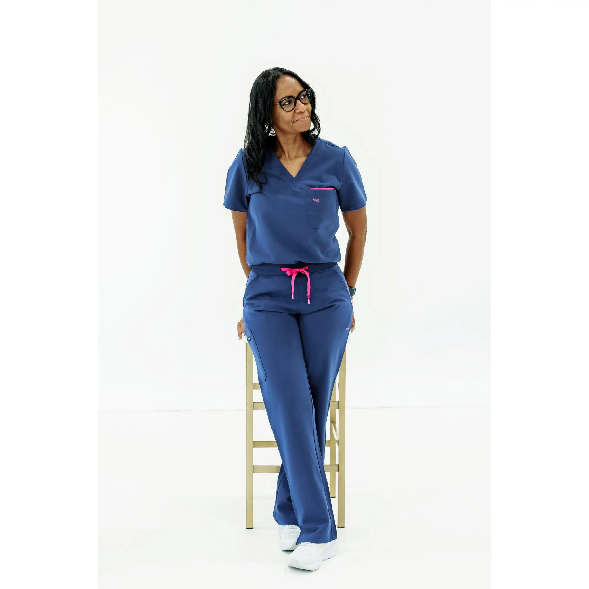 Women Classic Fit Scrub Pant (Navy) Leg Fabric