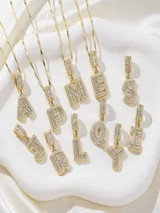 1pc Cubic Zirconia Letter Pendant & 1pc Stainless Steel Twisted Chain, 26 English Letters Unisex Popular Fashion Classic Hip Hop Retro Pendant Necklace, Suitable For Daily Wear Or Party, Valentine Gift