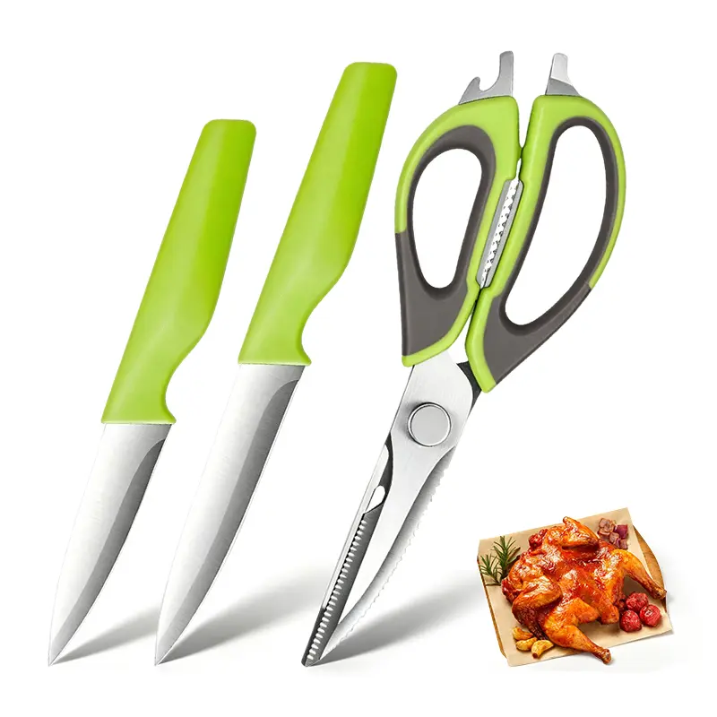 3-Piece Kitchen Scissors Set, Heavy Duty Kitchen Shears for Cutting Chicken Bones, Fish Scaling, Bottle Opening & Canning, Sharp High Carbon Steel Multi Purpose Kitchen Cutting Tools