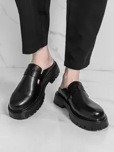 Men's Summer New Thick Sole Half Slippers Buckle Design No Back Anti-Slip Height Increase Trendy Street Style