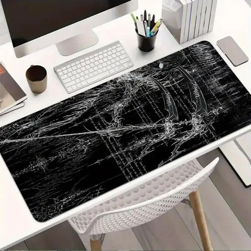 Abstract Blade Design Desk Mat - Desk Chair Mat, Hacker Matrix Style Mouse Pad, Digital Gothic Accessory for Horror Gaming & Office Setups (Computer, Office Work Accessories Included)