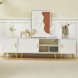 Modern 71" TV Stand for 65/75/80 Inch TVs with Charging Station & Speaker LED Lighting White Media Console Entertainment Center for Living Room Bedroom