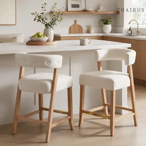 CHAIRUS 27" Modern Barrel Counter Height Bar Stools Upholstered Counter Stools with Wood Legs Kitchen Barstools for Kitchen Island Dining Room Bar fathersdaygift