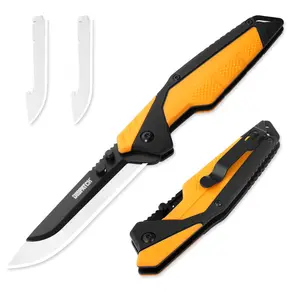 3.5" Skinning Knife for Hunting with 3 Drop Point Replaceable Blades, Folding Pocket Knife for Everyday Carry, TPR Handle with Nylon-Holster