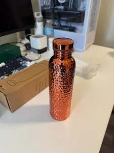 Pure Copper Water Bottle - Indian Handmade Ayurveda Healing Benefit Water Bottle for Drinking, Travel, Hiking, Gym, Office, Outdoor - Antique Finish - 950 ML