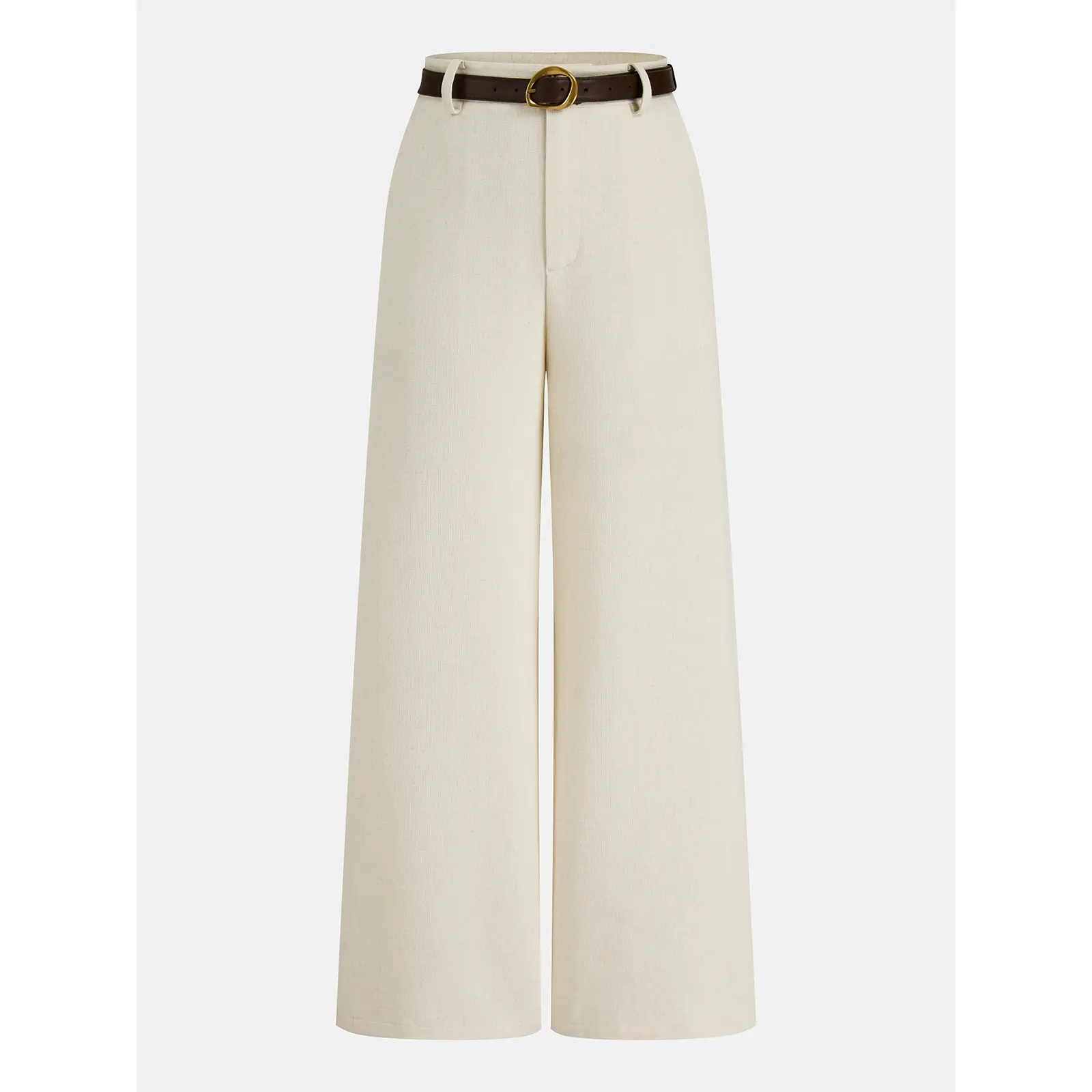 Belted Linen-Blend Wide-Leg Pants